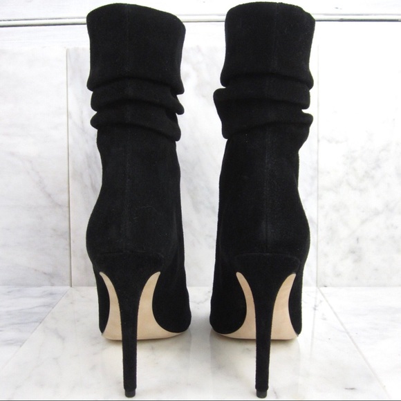 HALSTON HERITAGE Black Suede SANDRA High Heel Slouchy Open Toe Ankle Booties 7 - Picture 5 of 10